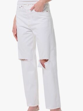Agolde White High-Rise Distressed Straight-Leg 90s Jeans